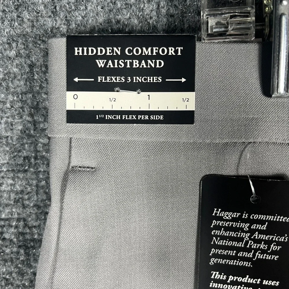 Haggar Premium Comfort Dress‎ Pants Mens 40x29 Grey Straight Fit HD70652 NEW